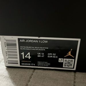 Jordan Retro 1 Lows White, Celestial and Gold. Brand new in box. Never worn